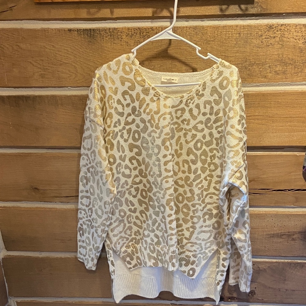 Eesome Cream and Tan Leopard Print Cardigan